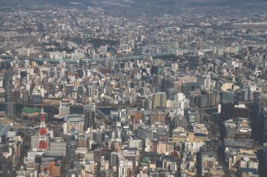 Yoğun nüfuslu bir şehir modern binalar dizisi sergiliyor.