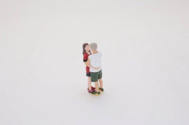 Sevecen bir kucaklaşmada iki figürü gösteren detaylı bir minyatür sahne.