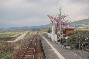 Tren yolu kırsal bir istasyonda yavaşça kıvrılır.