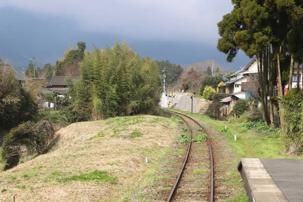 Sakin, kırsal bir demiryolu altın kırlarda seyahat eder.