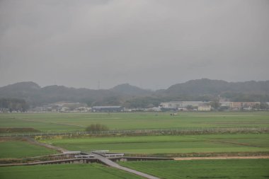 Serin manzara uzak tepelerle yemyeşil tarlalar sergiliyor