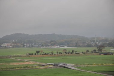 Serin manzara uzak tepelerle yemyeşil tarlalar sergiliyor
