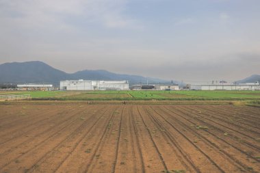 28 Mart 2025 'te modern endüstriyel yapıların önünde uzanan tarım arazileri