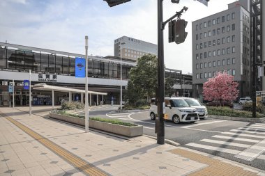 28 Mart 2025 'te Japonya' daki Saga İstasyonu 'nun dışında vişne sergilenen canlı bir sahne