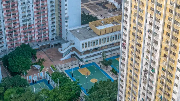 yeşil ve kentsel çevreyle çevrili apartmanlar