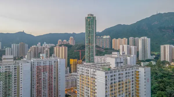 yeşil ve kentsel çevreyle çevrili apartmanlar