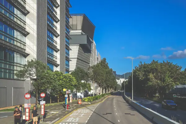 Canlı kentsel sokak sahnesi modern mimariyi gözler önüne seriyor,