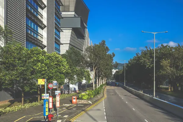 Canlı kentsel sokak sahnesi modern mimariyi gözler önüne seriyor,