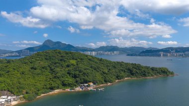 yemyeşil bir orman adasının nefes kesici hava manzarası