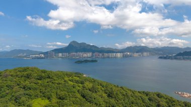 yemyeşil bir orman adasının nefes kesici hava manzarası