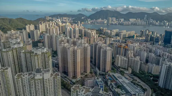 Tomurcuklanan bir şehrin yemyeşil gökyüzünün panoramik görüntüsü