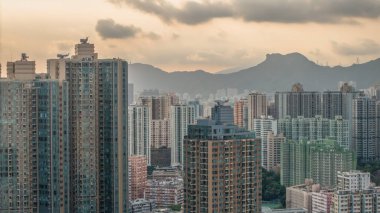 Hong Kong 'da Yüksek Binaları olan Yoğun İnşa Edilen Yerleşim Bölgesi