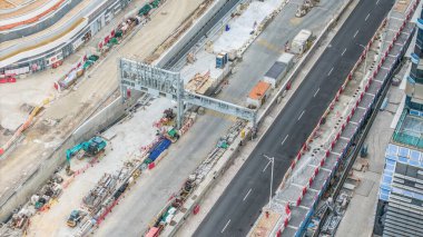 Devam eden yol çalışması, Hong Kong kentsel inşaat sahasının görüntüsü