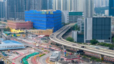 Devam eden yol çalışması, Hong Kong kentsel inşaat sahasının görüntüsü