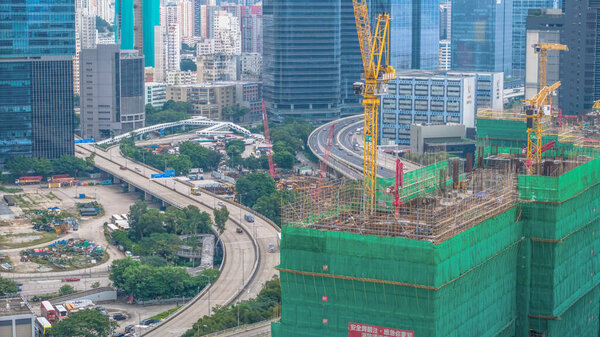 View Showcasing Skyscrapers, Construction Cranes, and Urban Development