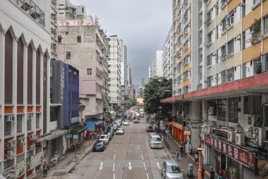 Sham Shui Po 'da tarihi şehir sokak manzarası