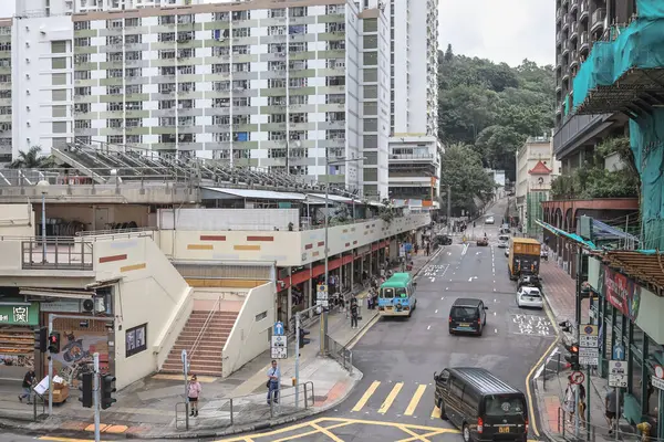 Sham Shui Po 'da tarihi şehir sokak manzarası