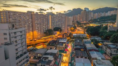 Akşam Alacakaranlık Sahnesi Kam Chi Yolu Islak Pazar Hong Kong