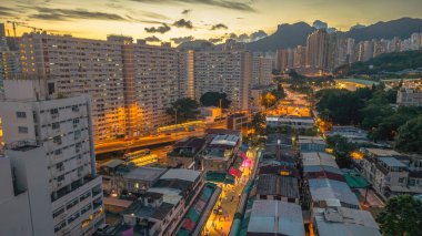 Akşam Alacakaranlık Sahnesi Kam Chi Yolu Islak Pazar Hong Kong