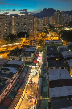 Akşam Alacakaranlık Sahnesi Kam Chi Yolu Islak Pazar Hong Kong