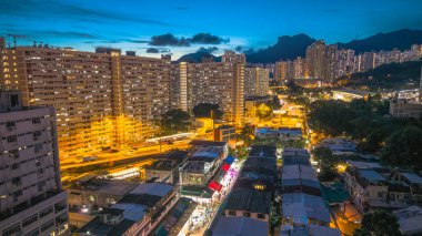 Akşam Alacakaranlık Sahnesi Kam Chi Yolu Islak Pazar Hong Kong