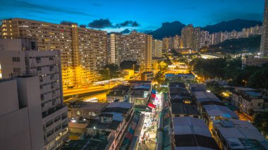 Akşam Alacakaranlık Sahnesi Kam Chi Yolu Islak Pazar Hong Kong