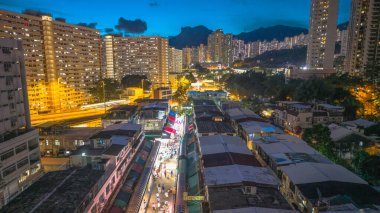 Akşam Alacakaranlık Sahnesi Kam Chi Yolu Islak Pazar Hong Kong