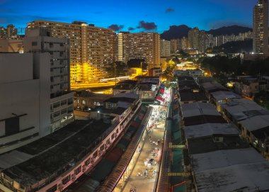 Akşam Alacakaranlık Sahnesi Kam Chi Yolu Islak Pazar Hong Kong