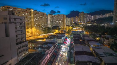 Akşam Alacakaranlık Sahnesi Kam Chi Yolu Islak Pazar Hong Kong