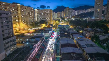 Akşam Alacakaranlık Sahnesi Kam Chi Yolu Islak Pazar Hong Kong