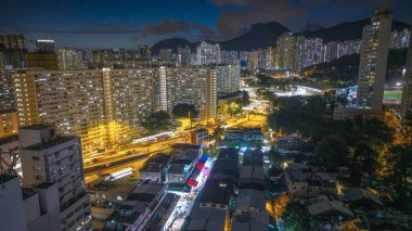 Akşam Alacakaranlık Sahnesi Kam Chi Yolu Islak Pazar Hong Kong