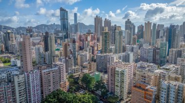 Kowloon tarihi işçi sınıfı mahallesinin yoğun şehir manzarası