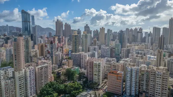 Kowloon tarihi işçi sınıfı mahallesinin yoğun şehir manzarası