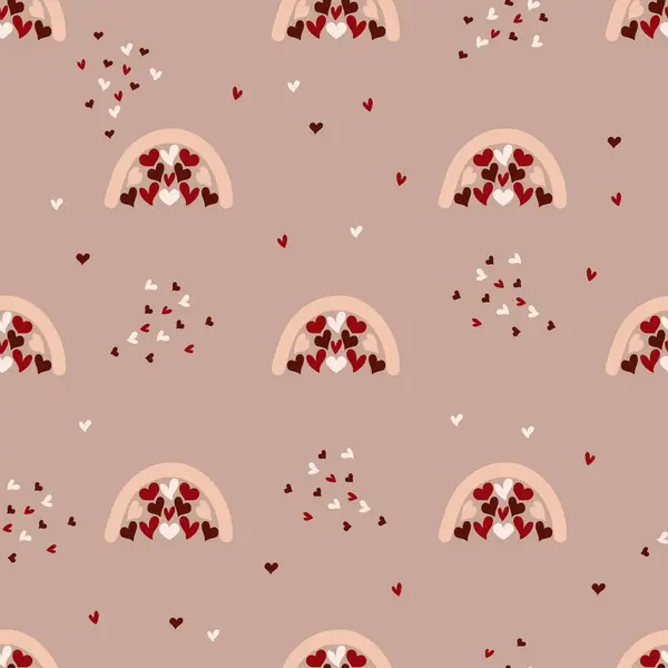 Güzel, pürüzsüz desenli gökkuşağı ve moka arka planda kalpler, aşk düşünceleri, sevgililer günü, aşk, kumaşta baskı, kağıt.