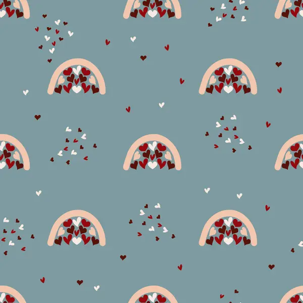 Mavi arka planda gökkuşağı ve kalp, aşk düşünceleri, sevgililer günü, aşk, kumaş baskısı, kağıt.