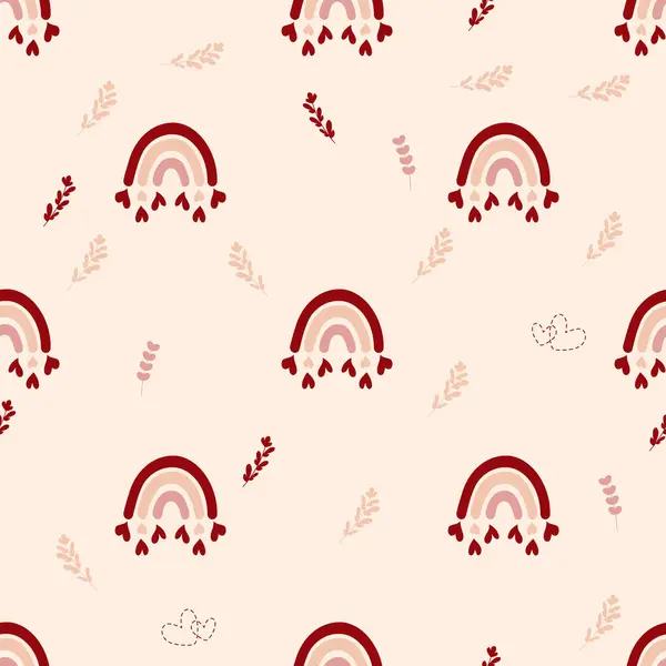 Gökkuşağı ve parlak arkaplanda kalpler, yapraklar, aşk düşünceleri, sevgililer günü, aşk, kumaş baskısı, tutku, kağıt