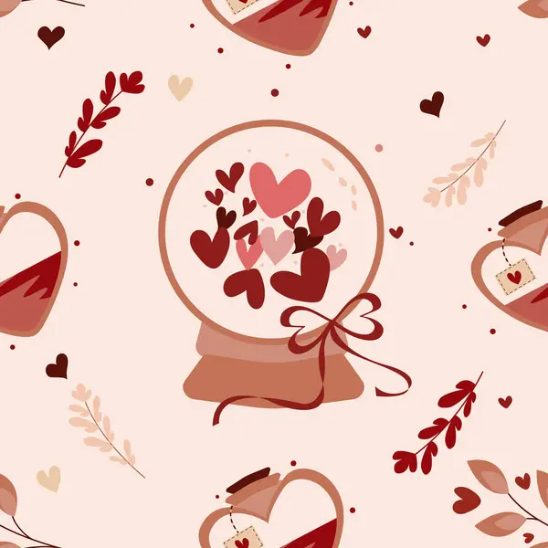 Sevgililer günü, kalbi ve romantik unsurları olan kusursuz şirin bir desen.