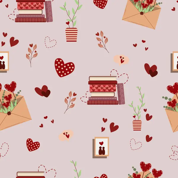 Sevgililer günü, kalbi ve romantik unsurları olan kusursuz şirin bir desen.