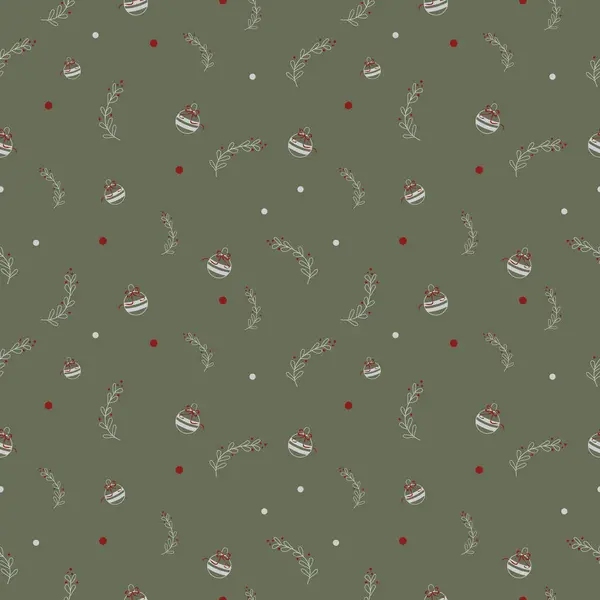 Ökseotu ve minimalist bir Noel süslemesi olan şirin bir Noel deseni. Kumaş ve kağıtta kusursuz baskı. Yeni Yıl.