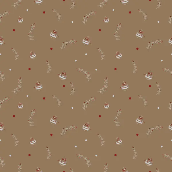 Ökseotu ve minimalist bir Noel süslemesi olan şirin bir Noel deseni. Kumaş ve kağıtta kusursuz baskı. Yeni yıl. kahverengi