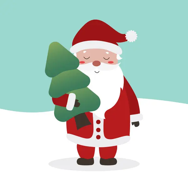 Şirin Mutlu Noeller ve Noel Baba ve Noel ağacı olan yeni yıl kartı. Kış mevsiminde bir çizgi film karakteri.