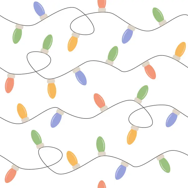 Noel ışıkları, parlak bir arkaplanda şirin, pürüzsüz bir desen, yeni yılın havası, çelenk, vektör