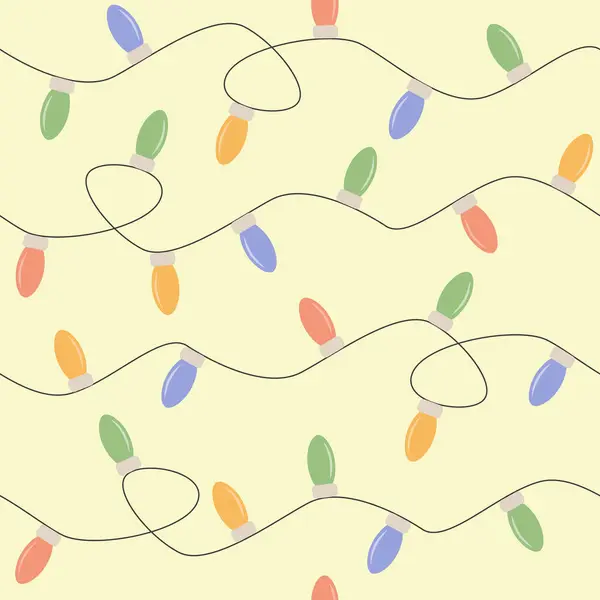 Noel ışıkları, parlak bir arkaplanda şirin, pürüzsüz bir desen, yeni yılın havası, çelenk, vektör