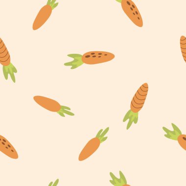 Pastel arka planda şirin Paskalya havuçları, pürüzsüz desenler.