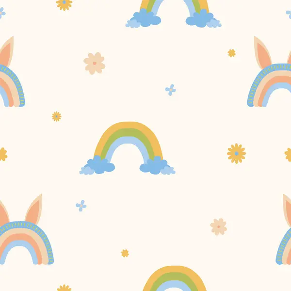 Pastel arka planda çiçekli şirin Paskalya gökkuşakları, kusursuz desenler.