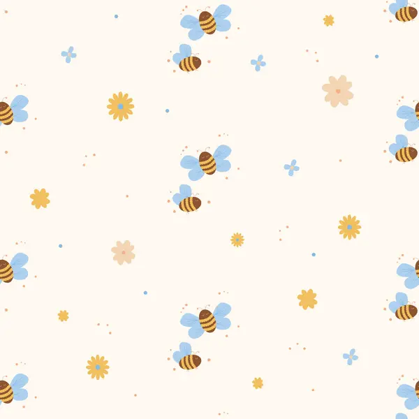 Tatlı Paskalya, çiçekler ve pastel arka planda arılar, kusursuz desenler.