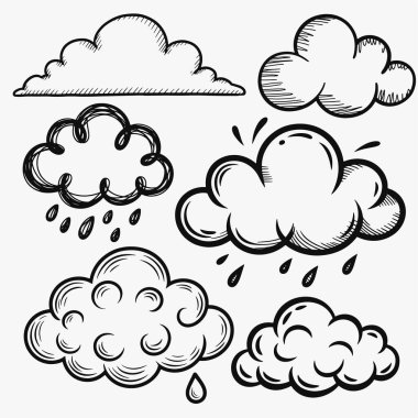 Fırça ve karalama çizimi tarzında bulutlar. vektör illüstrasyonu