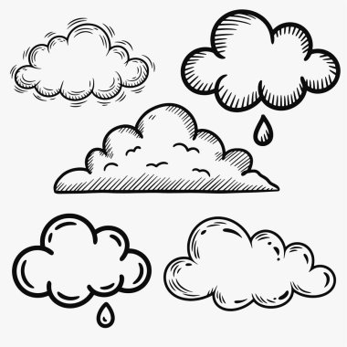 Fırça ve karalama çizimi tarzında bulutlar. vektör illüstrasyonu