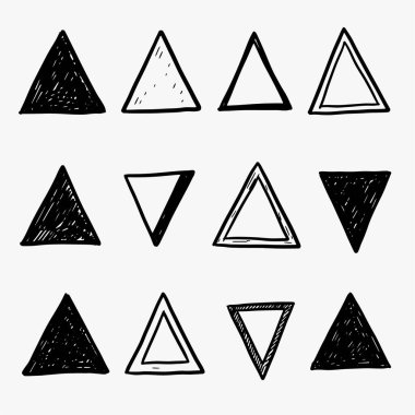 El yapımı üçgenler, fırça ve karalama tarzı. vektör illüstrasyonu