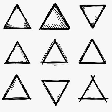 El yapımı üçgenler, fırça ve karalama tarzı. vektör illüstrasyonu